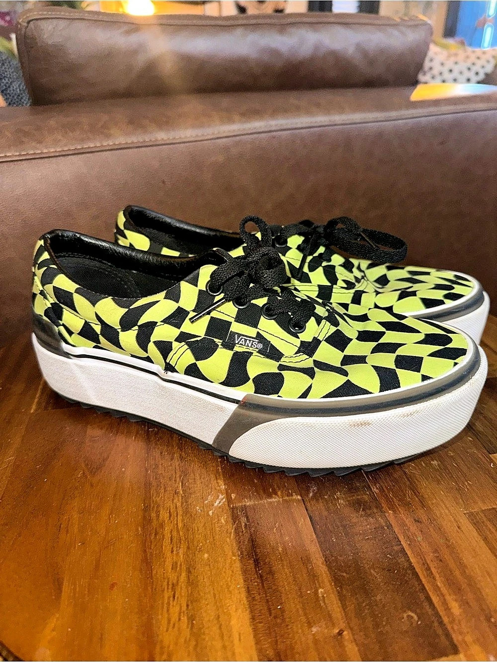 Vans Era Stacked Platform Checkered Sneakers in Green & Black GLOW IN THE DARK